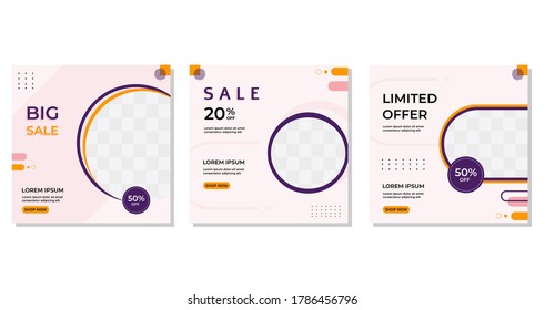 Set of Minimalist social media post template with memphis style design. Vector graphics modern background