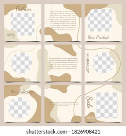 Set of minimalist social media post template design. Editable vector puzzle background with photo collage. Usable for social media feed, and background.
