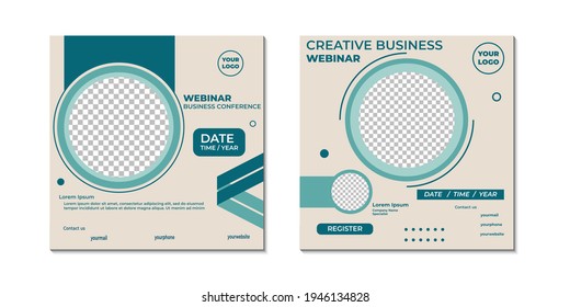 Set of Minimalist social media post template with green color. Suitable for webinars, seminars, live radio and other events. Vector graphics modern background.