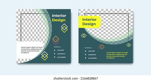 Set of minimalist social media post template for interior design concept.
