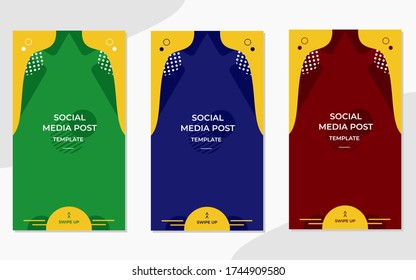 Set of minimalist social media stories post templates with trendy and easy editable concept. design by abstract shapes with memphis style