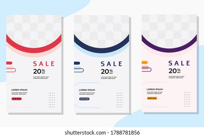Set of Minimalist social media stories post template with memphis style design. Vector graphics modern background
