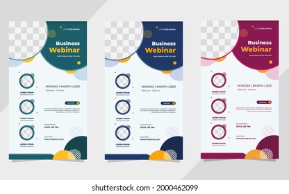 Set of minimalist social media stories post template for Business Webinar, Creative webinar, Online Education and other online seminars. with geometric background