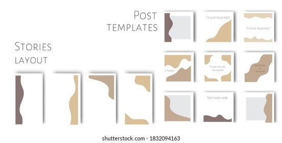 Set of minimalist social media templates. Square backgrounds with organic shapes 