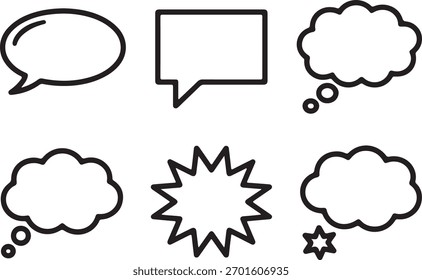Set of Minimalist Speech Bubbles and Thought Bubbles Line Art