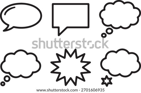 Set of Minimalist Speech Bubbles and Thought Bubbles Line Art
