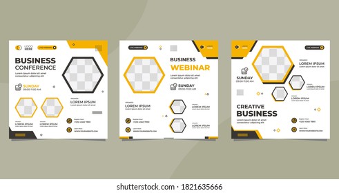 Set of Minimalist square Background with Hexagon frame. Suitable for social media post template, Webinar, Seminar, daring banner, online education, flyer, ads, etc