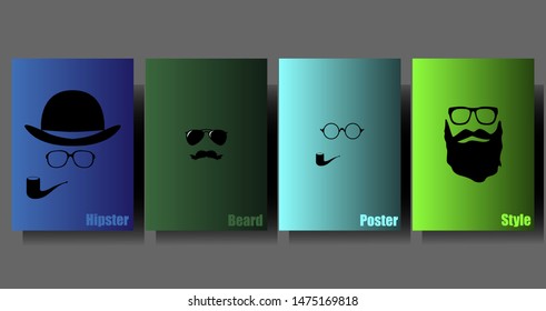 Set in a minimalist style with a hipster, stylish glasses and beard. Square brochure design. Rectangle template brochure, report, catalog, magazine. Vector image.