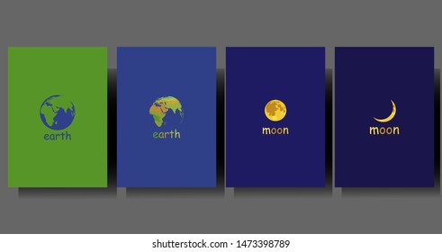 Set in a minimalist style with the image of the moon and the earth. Square brochure design. Rectangle template brochure, report, catalog, magazine. Brochure layout modern abstract background. 