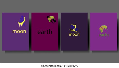 Set in a minimalist style with the image of the moon and the earth. Square brochure design. Rectangle template brochure, report, catalog, magazine. Brochure layout modern abstract background. 