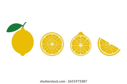 Set of Minimalist Style Sliced Lemon Illustrations Design.