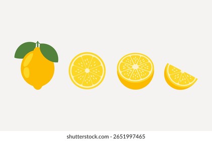 Set of Minimalist Style Sliced Lemon Illustrations Design.