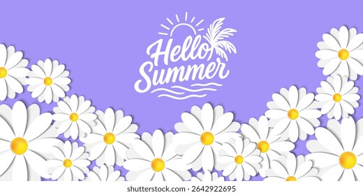Set of Minimalist summer background with palm leaves. Tropical summer leaf shadow design. spring cards with daisy flowers, Summer sale banner. poster, card, cover for ads promo,web post with copyspace