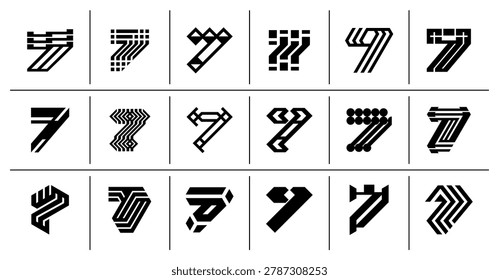 Set of minimalist technology number 7 logo