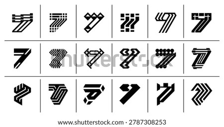Set of minimalist technology number 7 logo