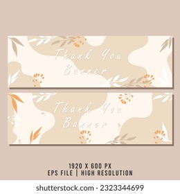 Set of Minimalist Thank You Horizontal Banners with Plant Silhouette