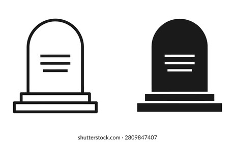 A set of minimalist tombstone icons featuring both outline and solid black grave marker designs for web graphics.