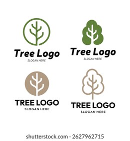 Set Minimalist tree icon logo vector illustration design. Simple minimalist environment, nature, ecology logo concept.