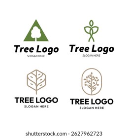 Definir design de ilustração de vetor de logotipo de ícone de árvore minimalista. Ambiente minimalista simples, natureza, conceito de logotipo ecologia.