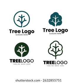 Definir design de ilustração de vetor de logotipo de ícone de árvore minimalista. Ambiente minimalista simples, natureza, conceito de logotipo ecologia.