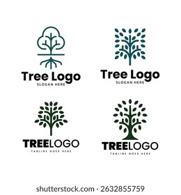 Setzen Sie Minimalistisches Baum-Symbol-Logo, Vektorgrafik-Design. Einfache minimalistische Umwelt, Natur, Ökologie Logo Konzept.