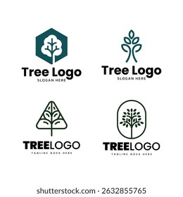 Set Minimalist tree icon logo vector illustration design. Simple minimalist environment, nature, ecology logo concept.