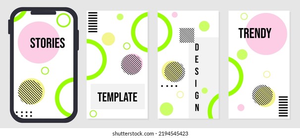 Set of minimalist and trendy social media story designs. green white background post