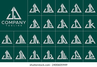 Set of minimalist triangle letter J JJ logo design 