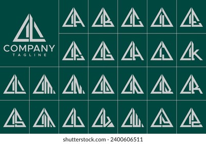 Set of minimalist triangle letter L LL logo design 