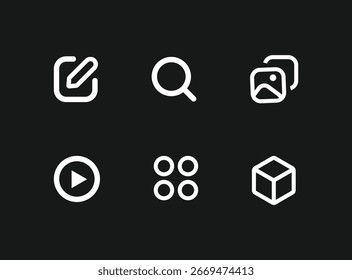 Conjunto de ícones minimalistas da interface do usuário em plano de fundo transparente