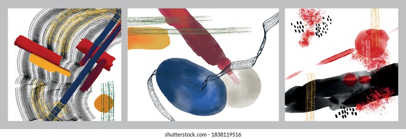 Set of Minimalist vector hand paint abstract art background with watercolor spot. Brush painting is a textural decoration with an artistic acrylic design of a poster, banner, or interior painting. - Shutterstock ID 1838119516