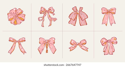 Conjunto de ilustrações vetoriais minimalistas de arcos. Arte de linha desenhada à mão em estilo moderno, elementos de design decorativos em fundo claro.