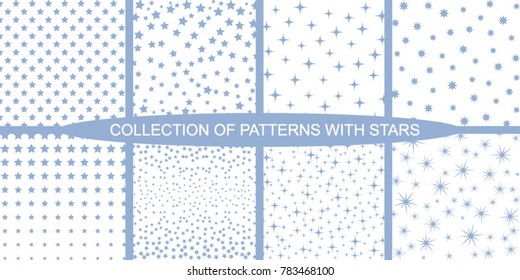Set of Minimalist  Vector Patterns with stars. Template is suitable for posters, postcards, fabric or wrapping paper.
