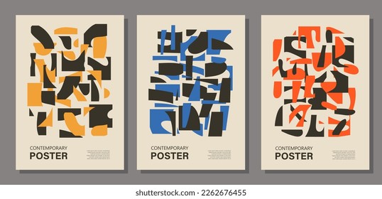 Set minimalist wall art posters with abstract shapes contemporary style collage