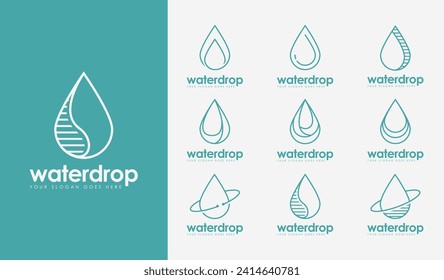 Set of minimalist water drop logo, line art of abstract water design vector