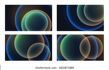 Set of minimalistic abstract background with colored circles and bubbles.