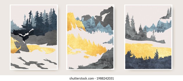 Conjunto de montaña abstracta minimalista de alta calidad con diseño de plantillas de naturaleza forestal. Se puede usar en banners abstractos de volantes de naturaleza o web. Ilustración vectorial. EPS 10.