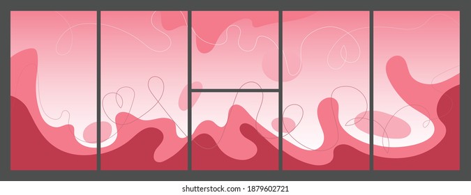 A set of minimalistic abstract shapes, lines and spots in pink colors.