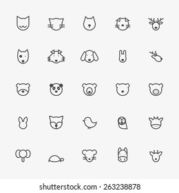 Set of Minimalistic Animal Line Icons. Vector Illustration