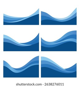 Set of minimalistic banner backgrounds with abstract sea blue waves, vector style.