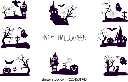 set of minimalistic black halloween composition