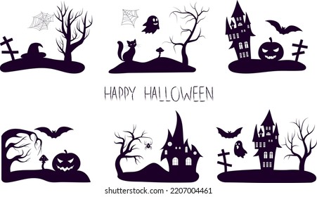 set of minimalistic black halloween composition