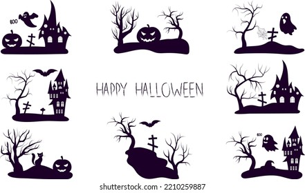 set of minimalistic black halloween composition