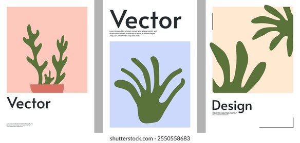 Set of minimalistic botanical poster. Poster or cover magazine design. Vector illustration. Abstract poster design.