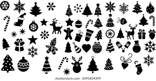 Set of minimalistic Christmas elements black ,silhouette 