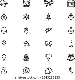 Set of minimalistic Christmas elements black ,silhouette