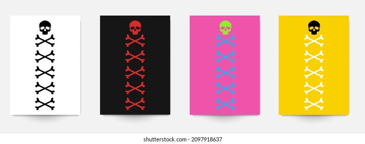 Set of minimalistic concept design for banner, poster, cover with skull head and crossbones. Modern design art template. Vector illustration.