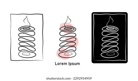 Set of minimalistic continuous line burning candle for the logo in various designs. Candle in one line art style. 