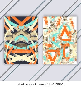 Set of minimalistic design, creative concept, vector pattern with chaotic geometric elements, shapes in motion. A4 paper size