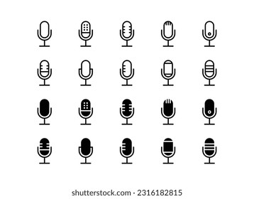 Set of minimalistic different microphone types vector icons. Microphone types and appearance.